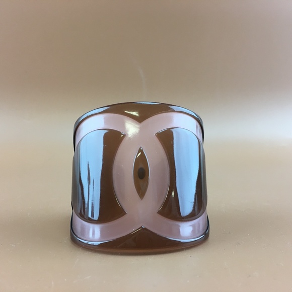 Preowned Chanel Pink Brown Large Wide CC Cuff